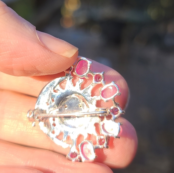 Pink star Ruby & Rhodolite sterling moon 🌙 & Sun ☀️ brooch - Picture 7 of 9
